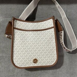 Michael Kors Cream and Brown Monogram Shoulder Bag